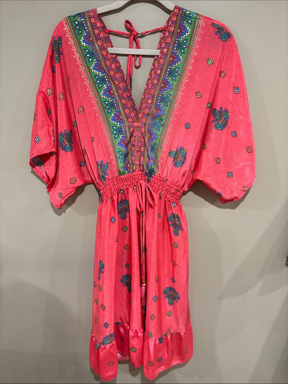OS silk bohemian midi dress gold details